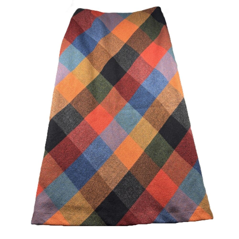 LL Bean Women Maxi Skirt Plaid Patchwork NEW Virgin Wool Lined Size 18 Q236